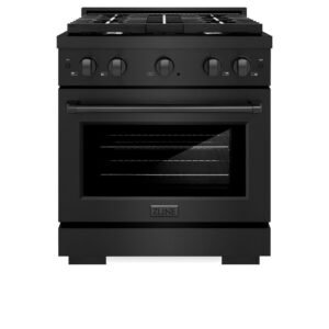ZLINE 30 inch 4,2 cu. ft. Paramount Dual Fuel-fornuis met 4-pits gaskookplaat en elektrische heteluchtoven in zwart roestvrij staal (SDRB-30)