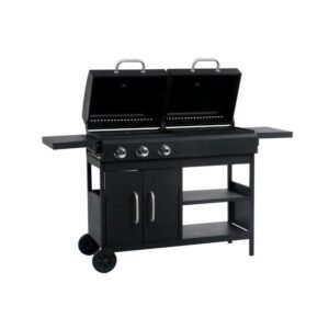 Combinatiebarbecue op gas en kolen met 3 branders