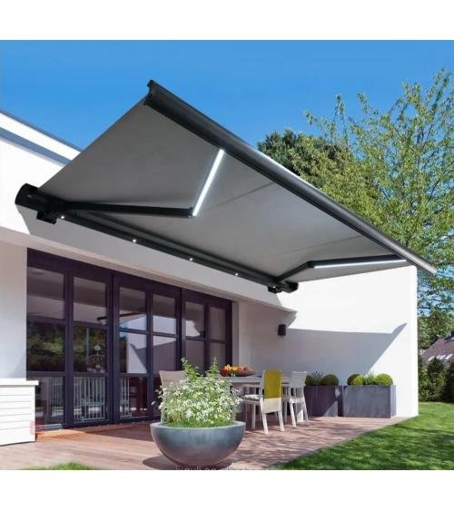 Cassettezonnescherm Sonnino 4x3 stof uni grijs, frame RAL 7022 ombergrijs incl. motor, afstandsbediening en LED-verlichting - Afbeelding 3
